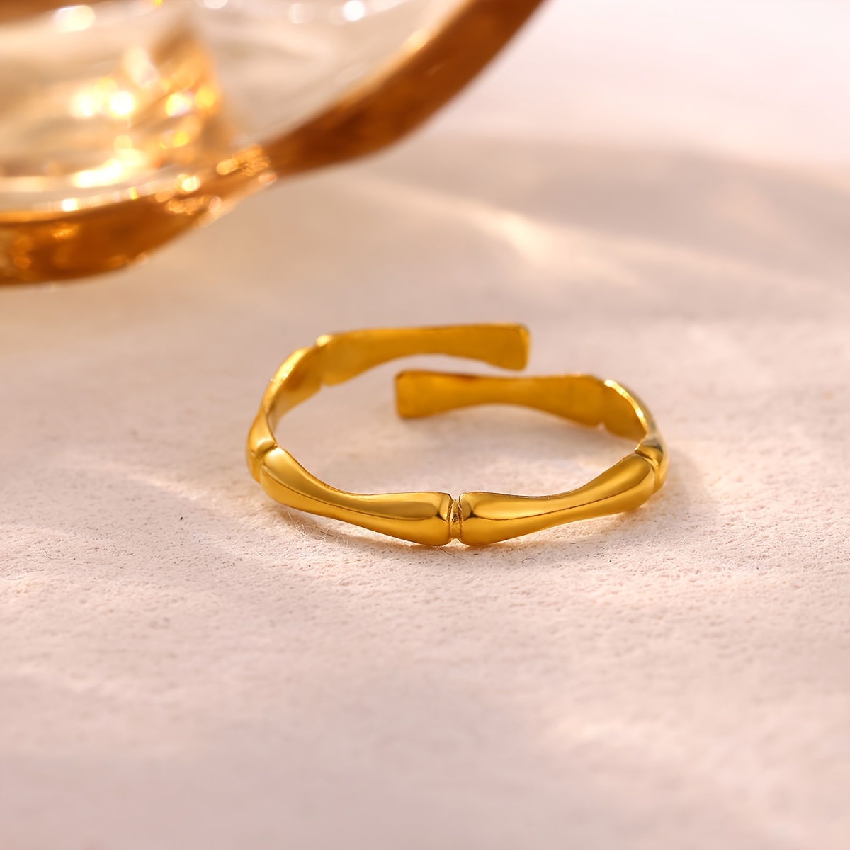 Women's Stainless Steel Bamboo Joint Opening Easy Ring, Golden Color
